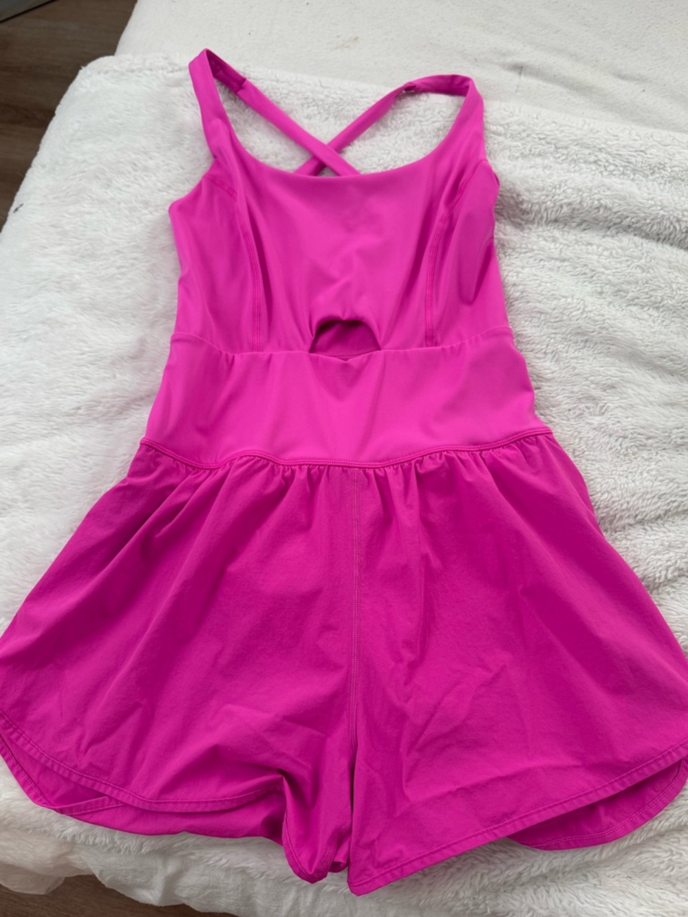 Amazon Women's Bright Pink Crossback Romper with Skirted Shorts